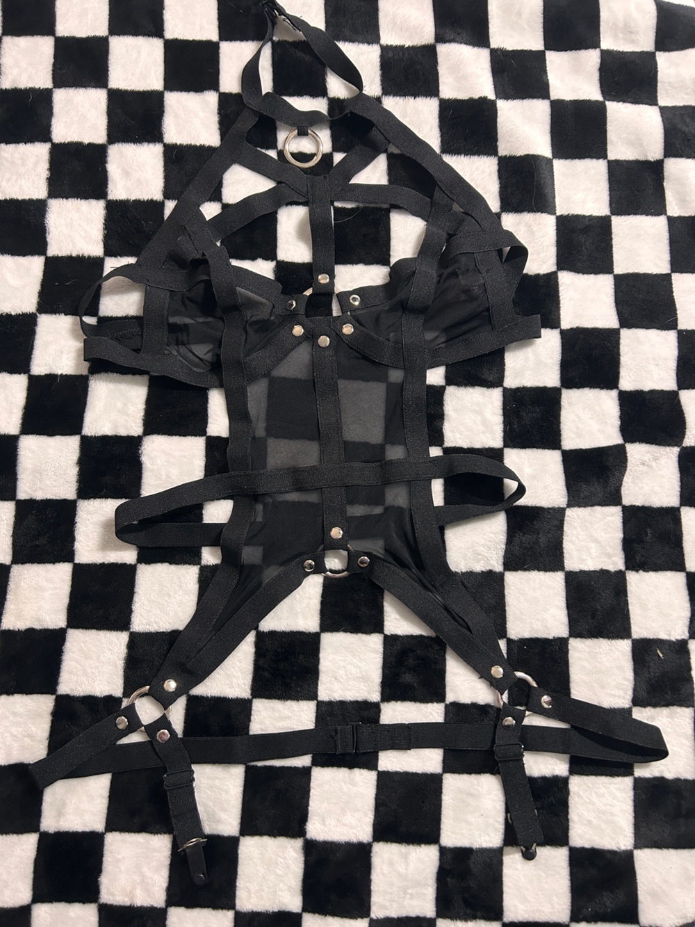 Black Strappy Mesh Harness Top